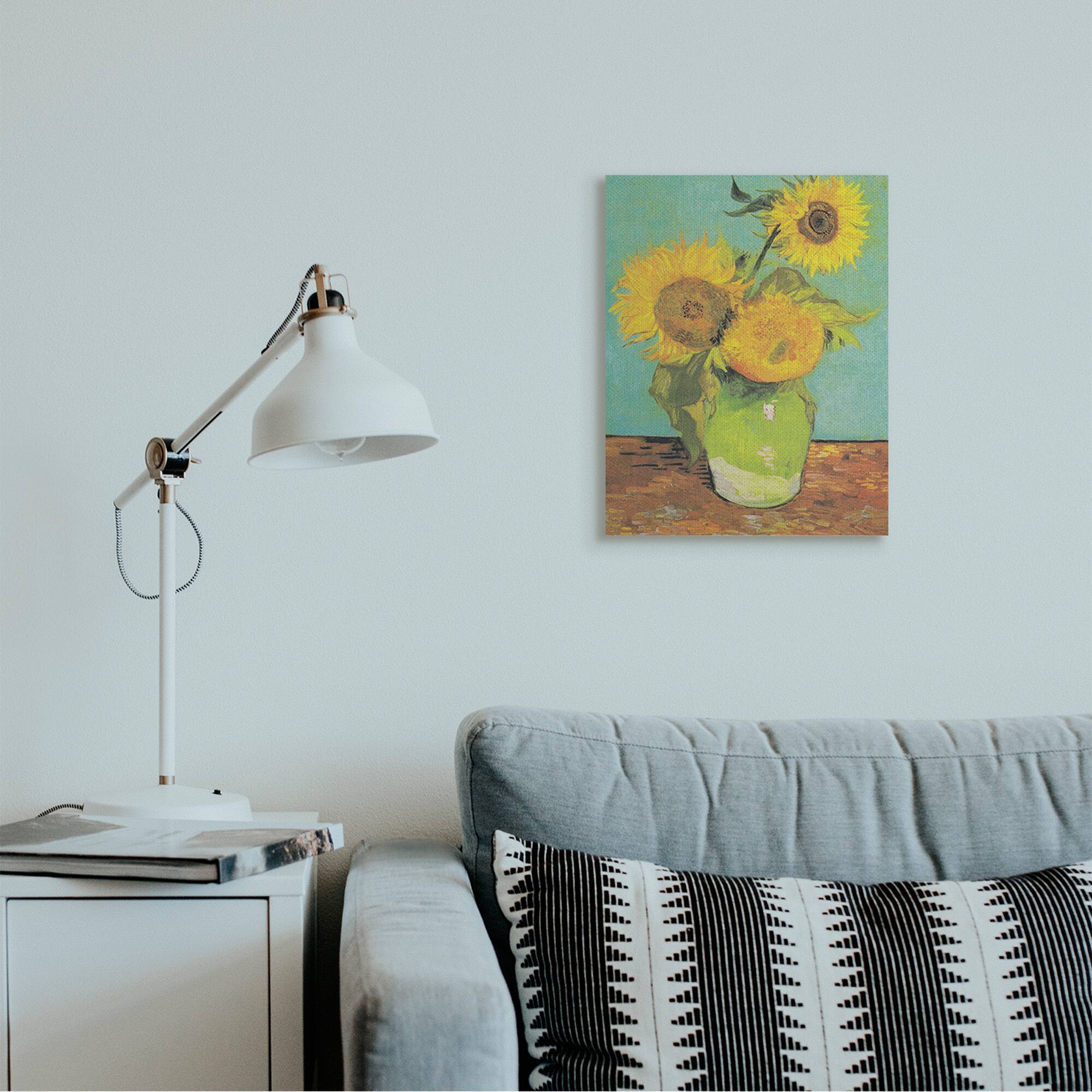 Stupell Industries Traditional Sunflower Painting over Turquoise Van Gogh Canvas Wall Art